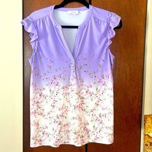 Calvin Klein Sleeveless V Neck Lavender Floral Top. Size Small
